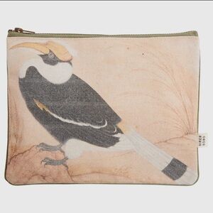 HORNBILL KALAMKARI Vintage Inspired Cotton Floral Print Zip Pouch Clutch NWT